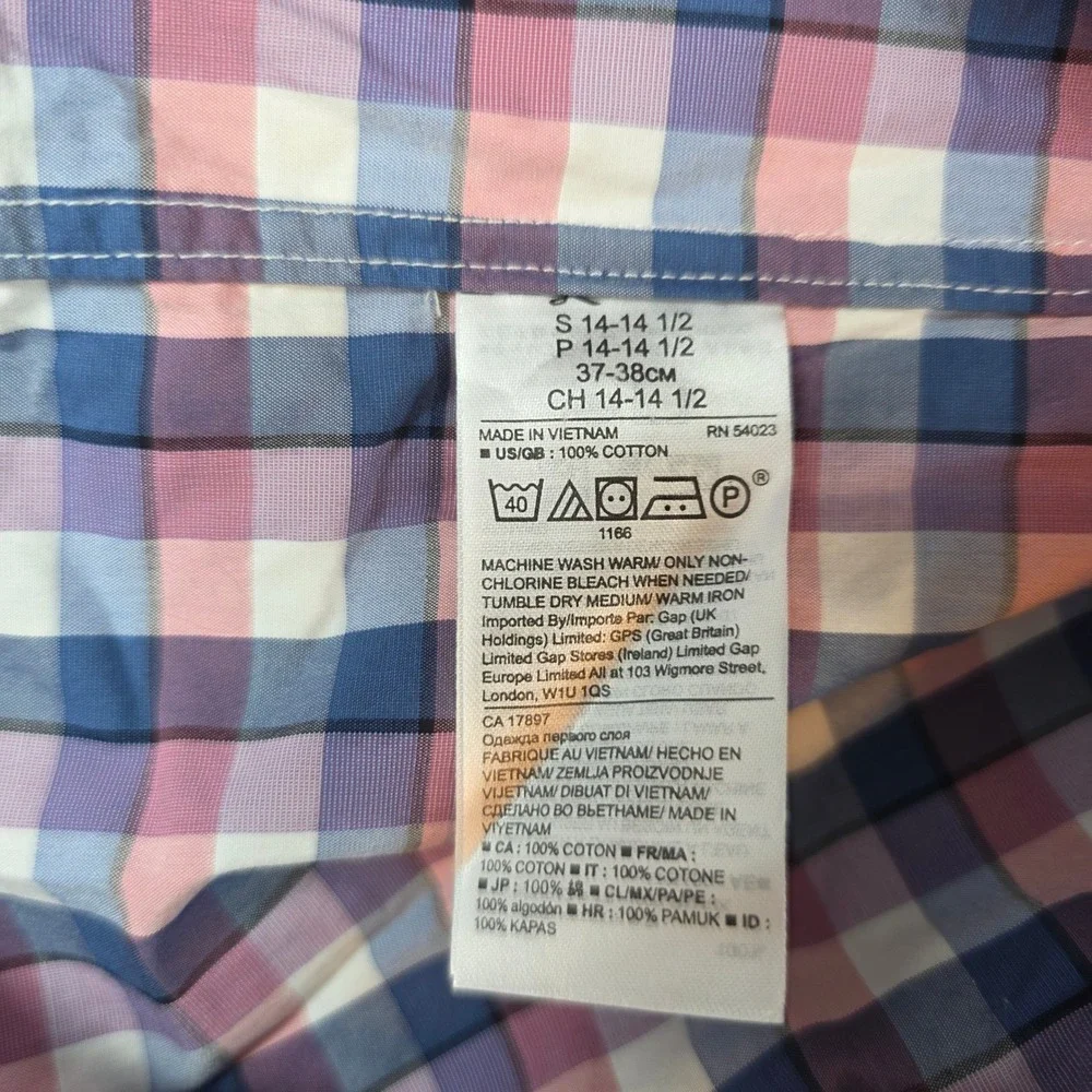 Banana Republic Mens S Blue Pink Plaid Button Down Grant Fit Supima Cotton Shirt